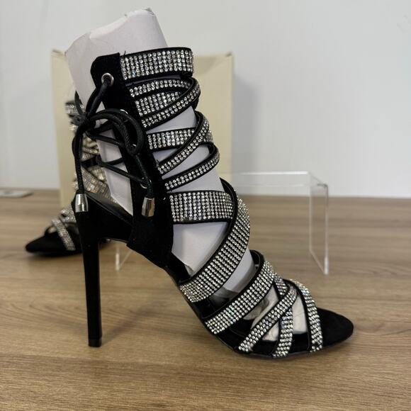 Vigo Fiore Womens Black Sparkle Strappy Formal Heels New in Box Size 6.5 - Picture 3 of 14